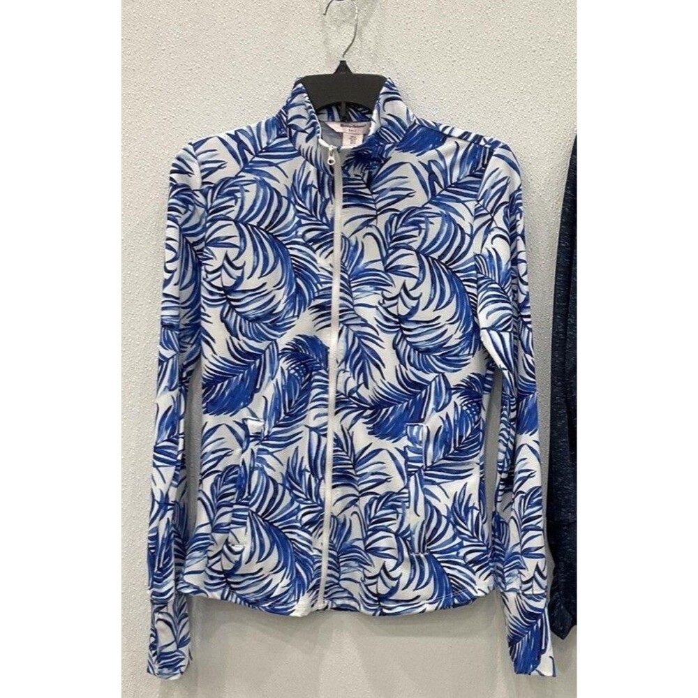 NEW Tommy Bahama Golf Jacket Women's Small Blue Zip Up Long Sleeve Tropical Leaf